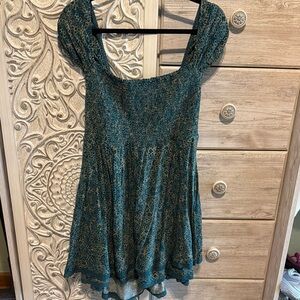 Free People Blue Smocked Cap Sleeve Blouse